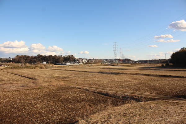 臼井台の、田んぼと畑が広がる風景"