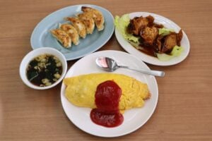 野田市の後楽園のオムライスと焼き餃子と変わり春巻き
